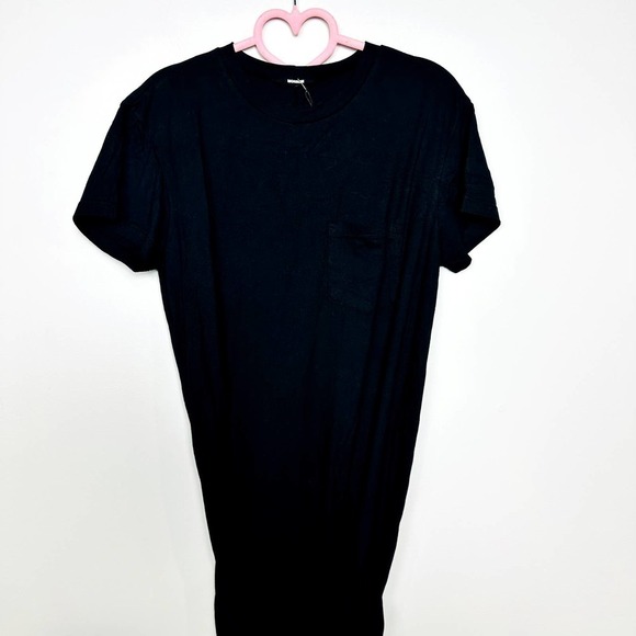 Monrow NWOT Crew Neck Short Sleeve Pocket Tee Dress Slit Tie Black Size Small - Picture 4 of 8